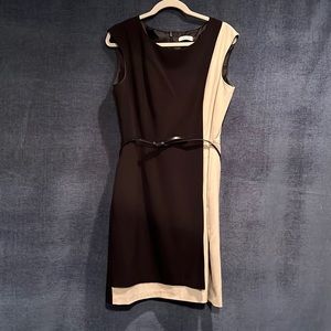 Calvin Klein Black and Cream Colorblock Midi Dress